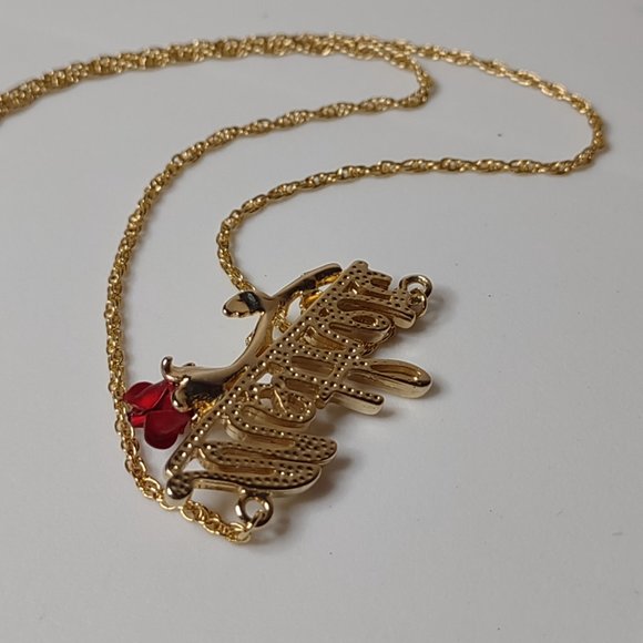 Gold Tone With Red Flower Mother Necklace 18 Inches Long - Picture 6 of 10